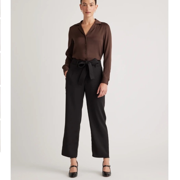 Quince Stretch Crepe Paperbag Pants, Black, Size 12 - Picture 4 of 13